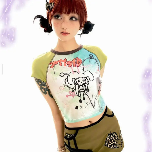 Slim Print Cartoon Cute Touch Soft T-Shirt alternatif görünüm