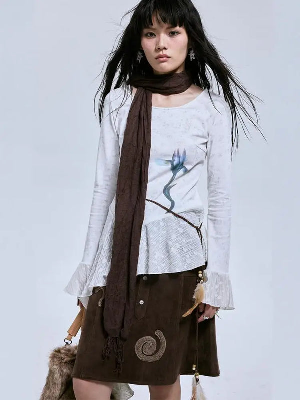 Yedinas Spliced Noir-Edge Visual Long T-Shirt alternatif görünüm