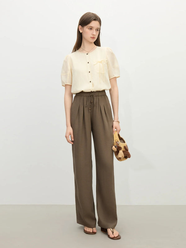 Linen Elastic High-Rise Trousers alternatif görünüm
