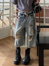 Y2K Baggy Punk Rock Baskılı Jean Şort, kombin görünüm — Navra Wear