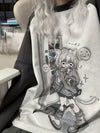 Detachable Sleeve Kawaii Feline Print T-Shirt