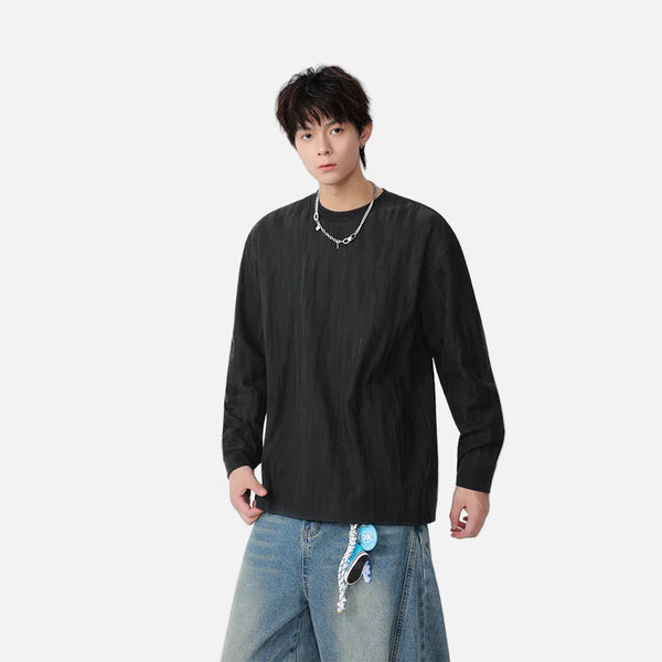 Neck Crew Textured Comfortable Long Sleeve T-Shirt alternatif görünüm