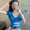 Wrap Cut-Out Ruffled Top