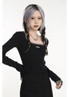 Long Knit Sheath Black Sexy T-Shirt