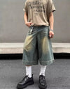 Wide Leg Hip-Hop Baskılı Jean Şort, kombin görünüm — Navra Wear