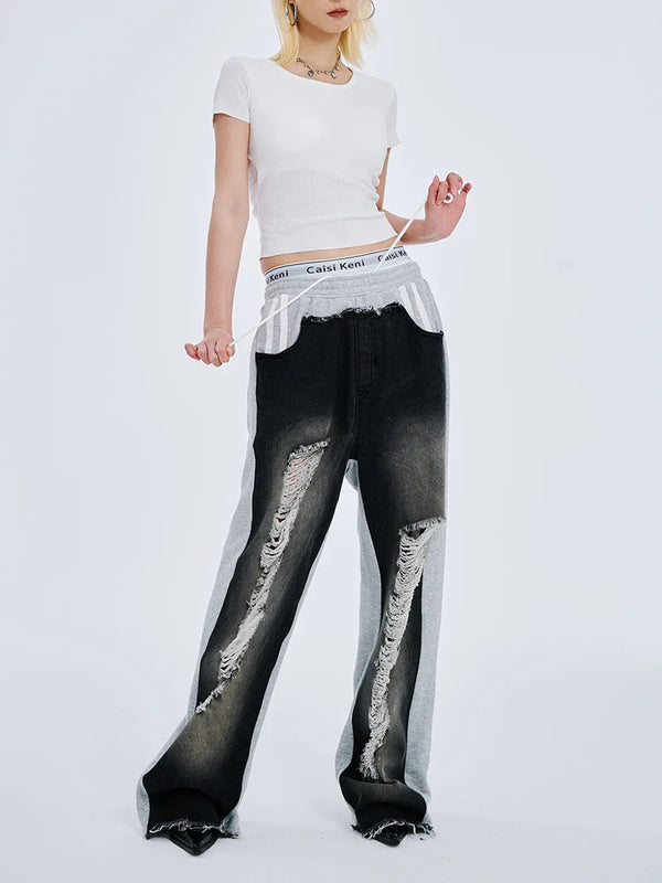 Perfect Fit Hollow Out Tie Up Bell Leg Denim