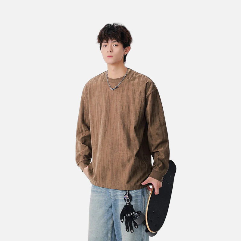 Neck Crew Textured Comfortable Long Sleeve T-Shirt