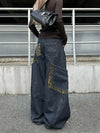 Chic Wild Print Spliced Urban Beat Utility Denim