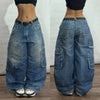 Yıkanmış Yüksek Bel Wide Leg Jean Pantolon, detay görünüm — Navra Wear