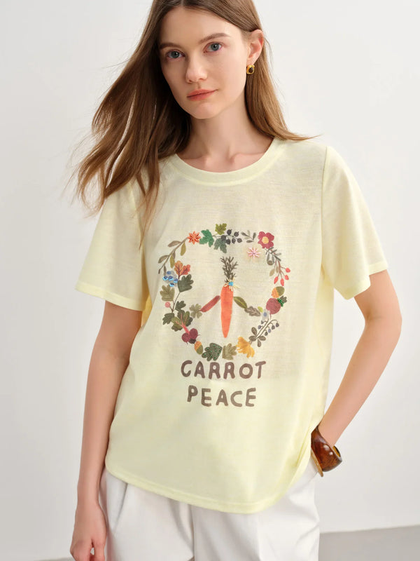 Ventilated Botanical Print Curve Sculpting T-Shirt