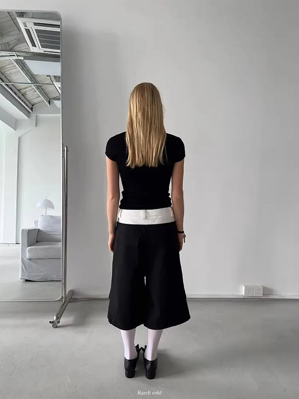 Signature Black Color Block Utility Denim Shorts alternatif görünüm