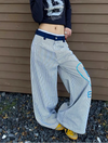Japanese Style Stripe Stitchwork Boyfriend Denim