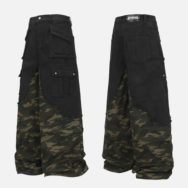 Metro Woodland Spliced Wide Leg Street Jeans
