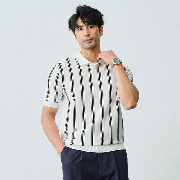 Men's Premium-Touch Line-Pattern Weekend Business Sport-Collar T-Shirt