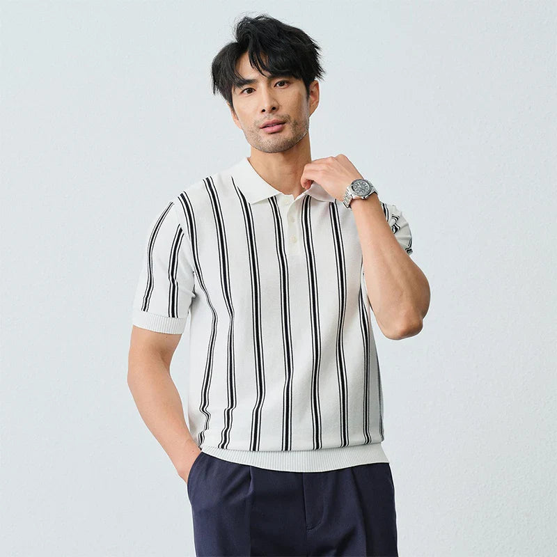 Men's Premium-Touch Line-Pattern Weekend Business Sport-Collar T-Shirt