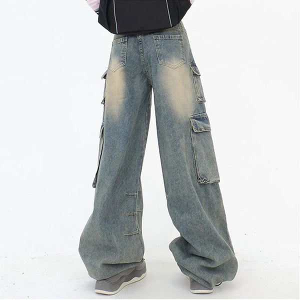 Women Cute Modern High-Rise Bell Leg Blue Denim alternatif görünüm