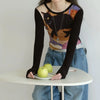 Washed-Out Dark-Craft Long Sleeve Cut-Short T-Shirt