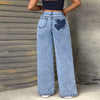 2000s Heart Print Mid-Waisted Relaxed Denim