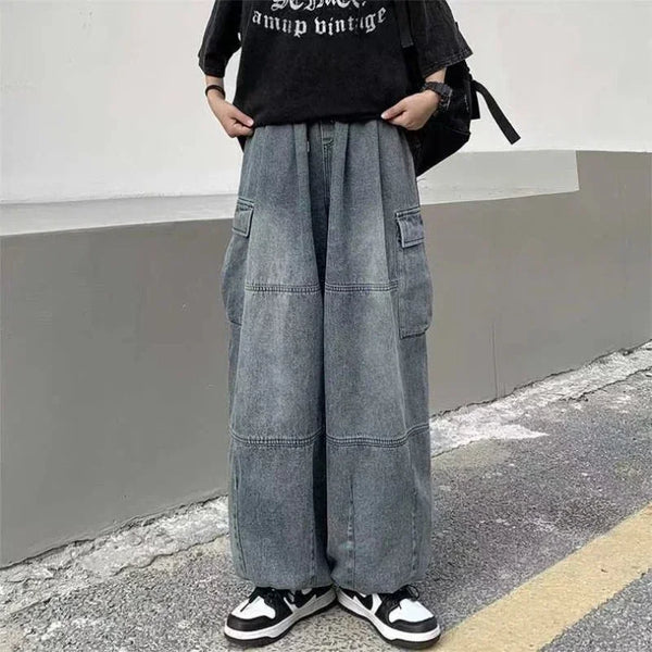 2000s versatile Relaxed Bell Leg Utility Denim alternatif görünüm