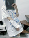 Cute Rising-Sun Cartoon Print Relaxed-Cut T-Shirt