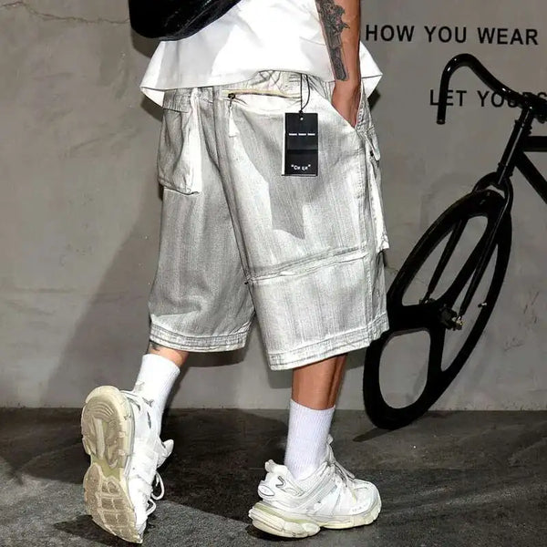 Dirty White Wide Leg Casual Denim Shorts alternatif görünüm