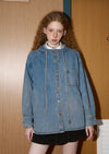 Chic Oversized Faded Hooded Denim Jacket
