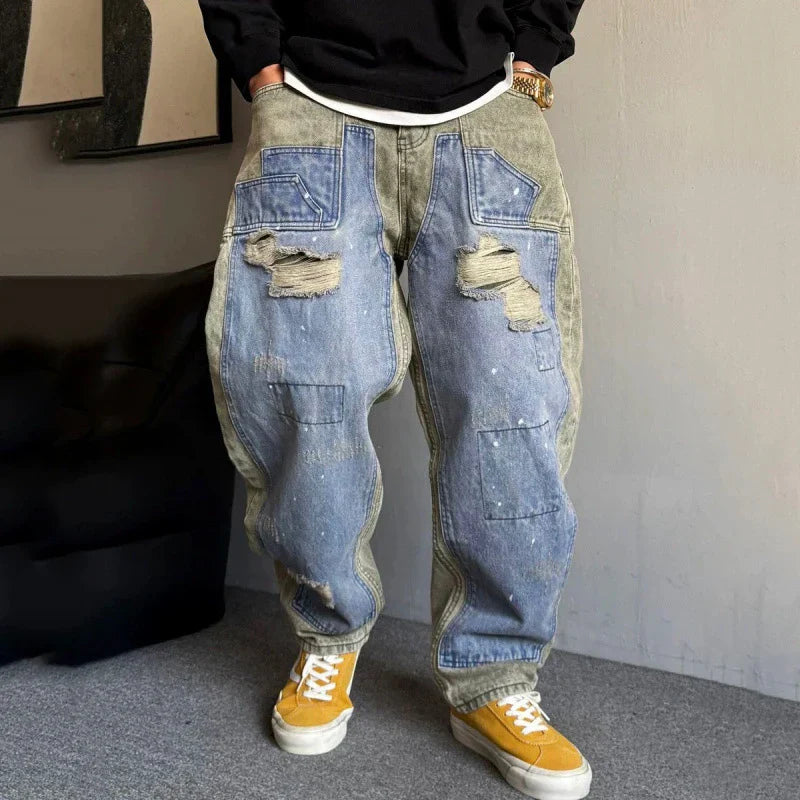Faded Stretch Comfort Classic Spliced Relaxed Denim