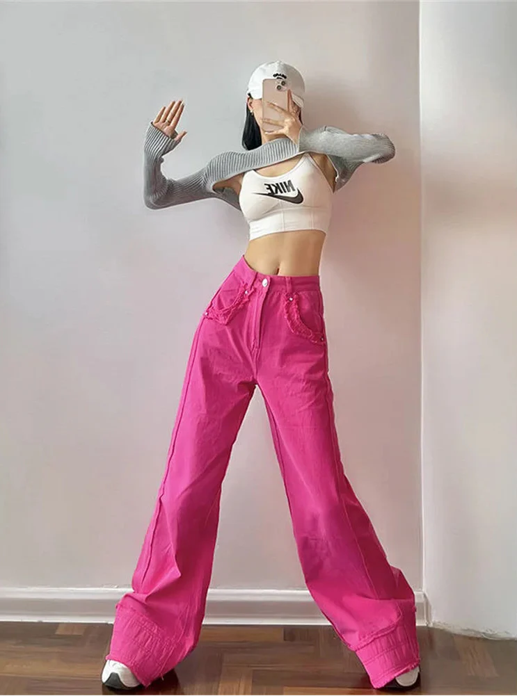 Pink 2000s High-Rise Bell Leg Denim