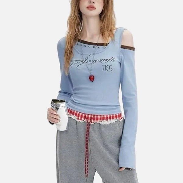 Shoulder Off Collar Diagonal Sexy T-Shirt alternatif görünüm
