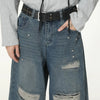 Chic Mosaic Metal Studs Faded Denim