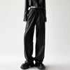 Retro Black Leather Wide-Leg