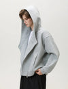 Diagonal Zip Textured Hoodie