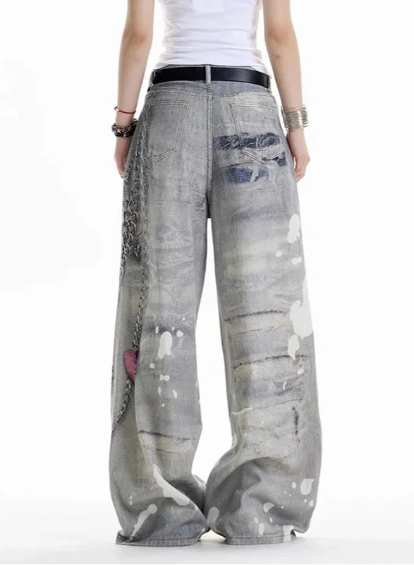 Essential Metro Dark Graphic Print Boyfriend Denim alternatif görünüm
