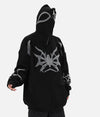 Web Print Dark Zip-Up Hooded Sweatshirt
