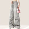 Gray Elastic Cargo Trousers