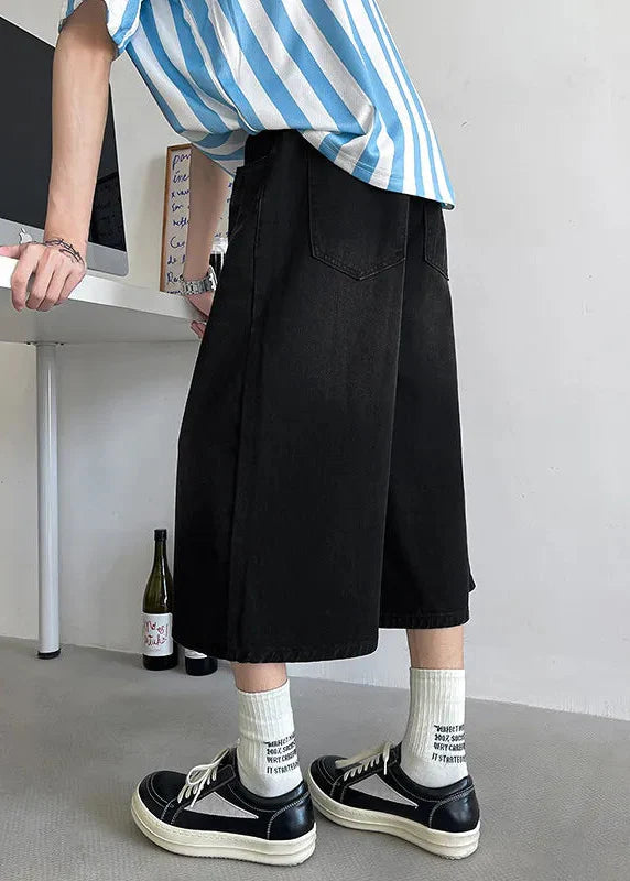 Comfortable Elastic Drawstring Waist Denim Shorts alternatif görünüm