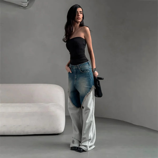 Faded Mosaic Bell Leg Denim Trousers