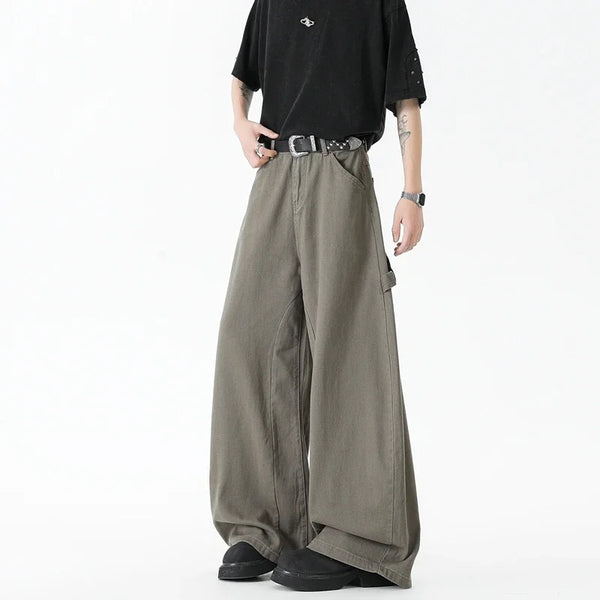 Heavy-Duty Oversized Tan Field Wide Leg Jeans alternatif görünüm