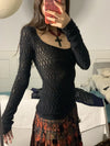 Yedinas Obsidian Black Sheer Long T-Shirt