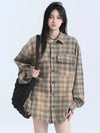 Fringe Plaid Street Vintage Long Blouse
