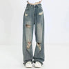 2000s Torn Hole-Knee Relaxed Denim