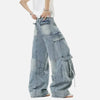 Western Style Multi Pockets Bell Leg Denim