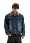 Heavy-Duty Brushed Fur Collar Denim Jacket
