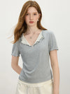 Sleeve Short Lapel Knit Layered T-Shirt