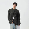 Bar-Print Notch Neck Laid-Back Long Sleeve T-Shirt