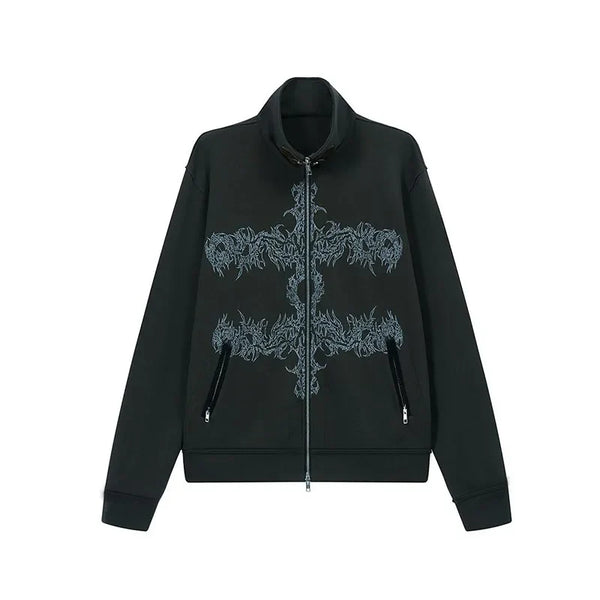 Tattoo Print Grunge Zip-Through Top