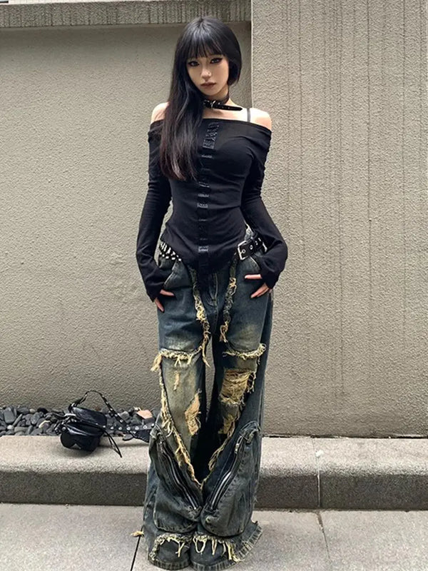 Torn Sexy Heritage Hollow Out Denim