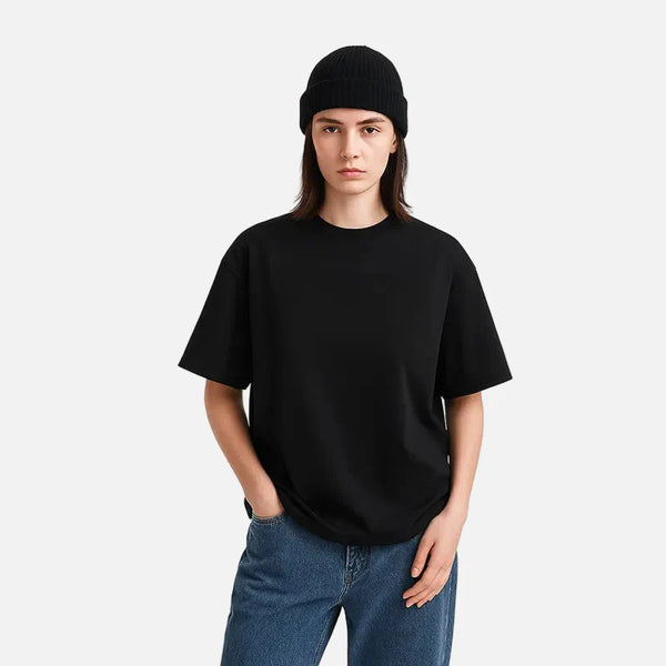 Minimalist Cotton Shoulder Drop Black T-Shirt alternatif görünüm