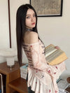 Shoulder Off Mesh Sleeve Flare T-Shirt