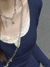 Sweet Floral Print Collage-Cut Lace T-Shirt